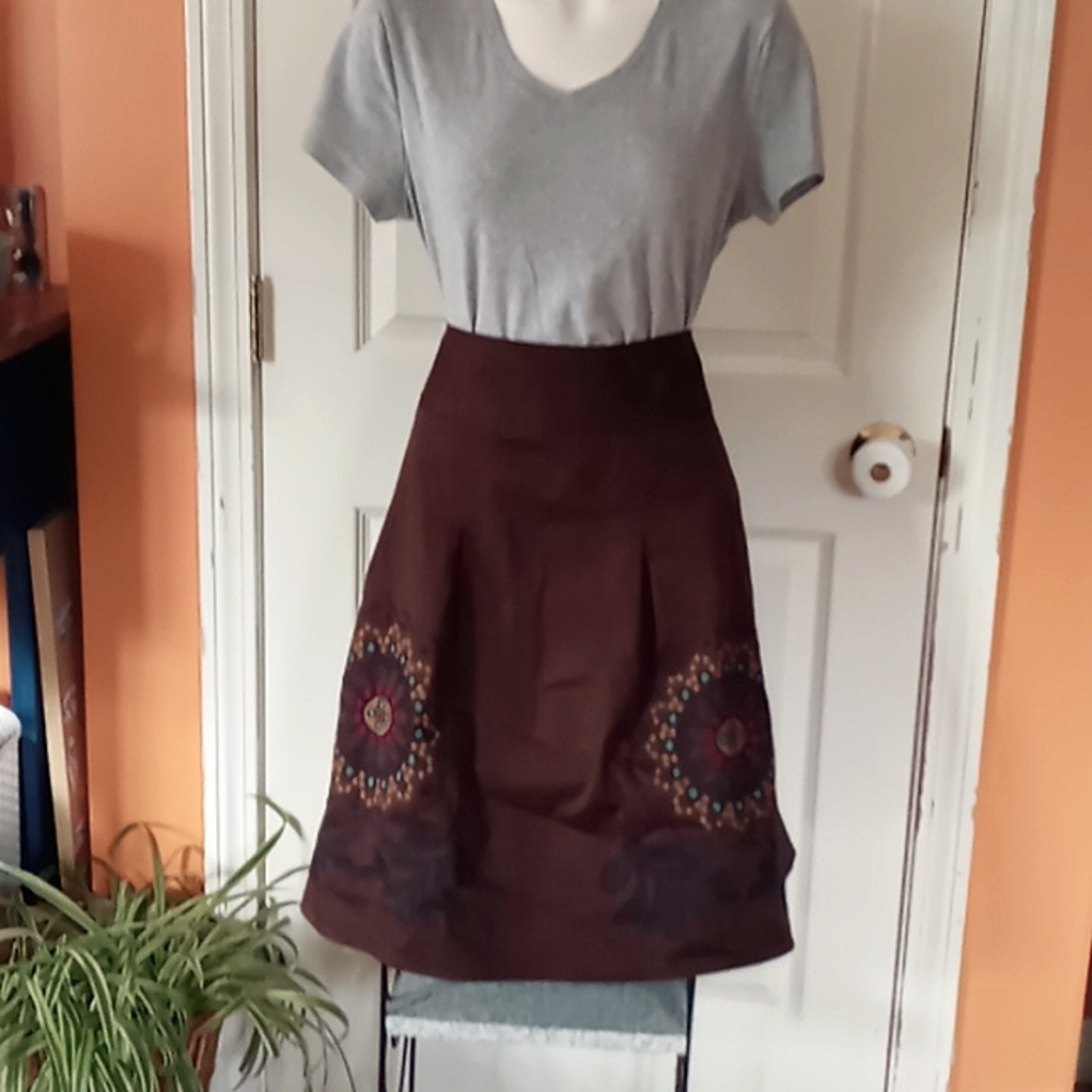 Mandala Embroidered Pleated Skirt Boho